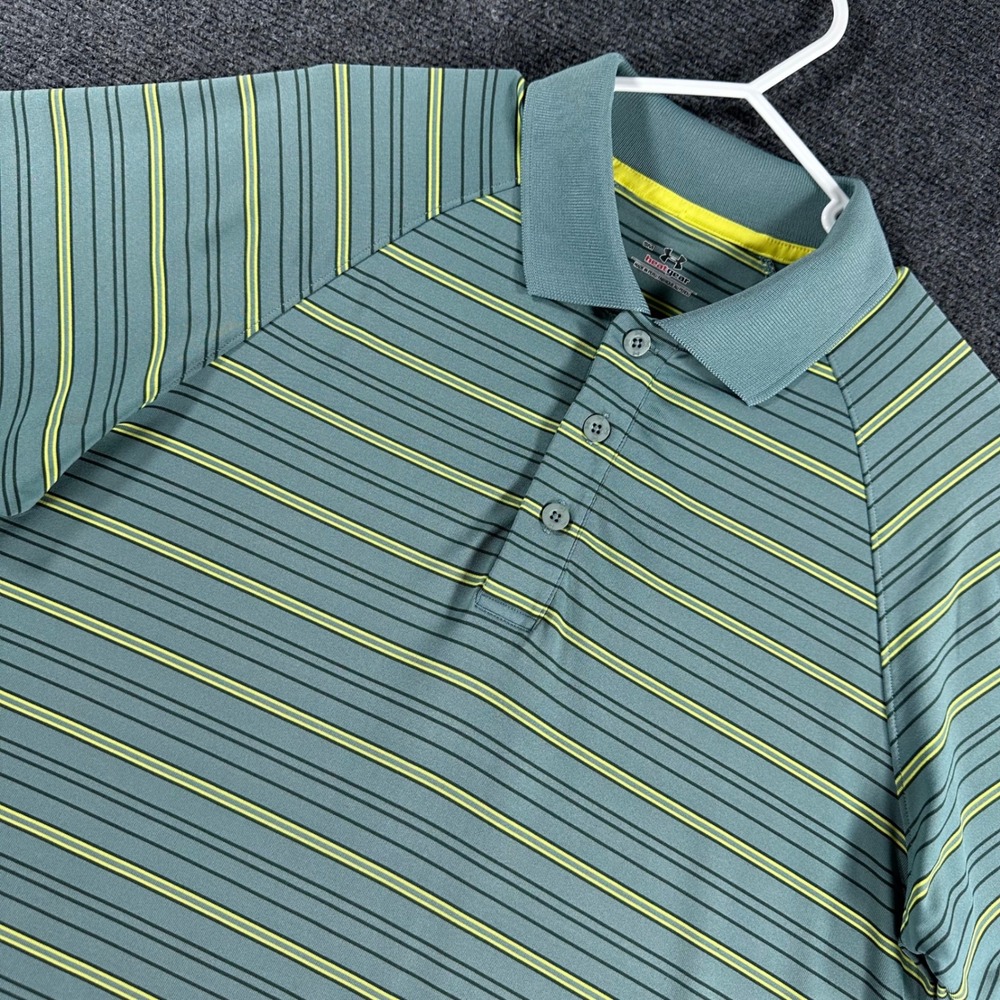 Under Armour Polo Shirt‎ Mens S Small Teal Striped HeatGear Golf Short Sleeve